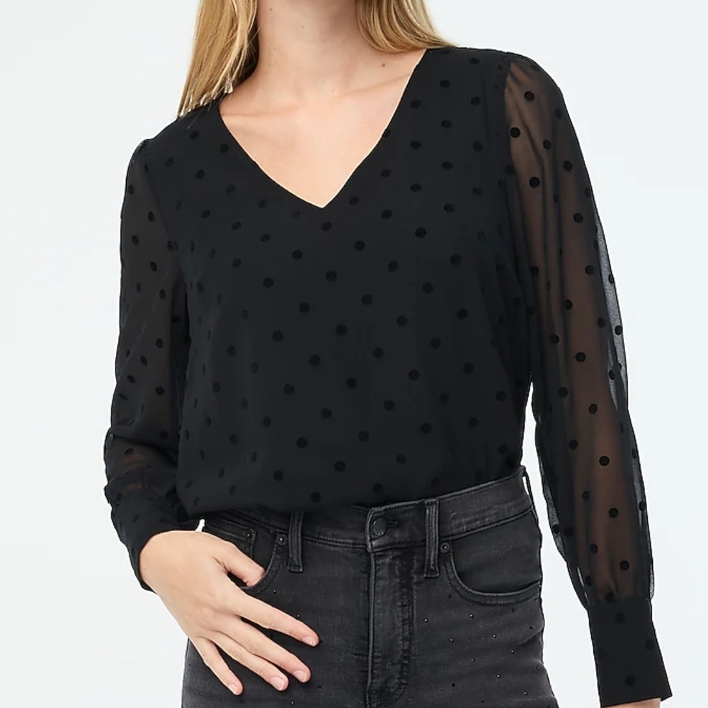J. Crew Black Polka Dot Blouse